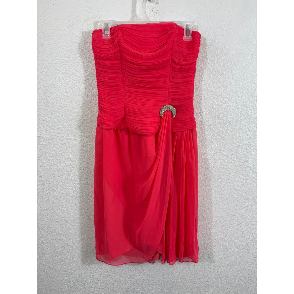 Vintage Victor Costa‎ Coral Chiffon Strapless Ruched Cocktail Dress Small